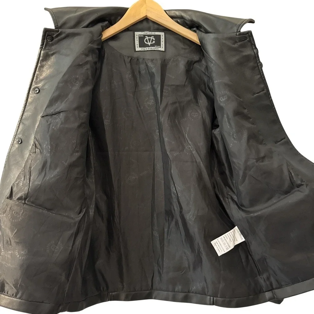 Emporio Italy Worldwide Faux Leather Jacket Women Medium Black Blazer Coat Chic